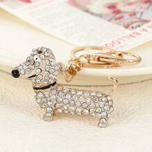 1件装奢华创意女士钥匙扣，腊肠犬水晶钥匙链，水钻金属个性化礼物，十二生肖狗动物派对锌合金配饰，秋季礼物
