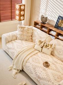 Funda de sofá de lujo y mullida - Gruesa, cálida, antideslizante, adecuada para la sala de estar, la oficina y la decoración del dormitorio - Lavable a máquina, se ajusta a sofás de 1 a 4 plazas - Beis - Ver 6