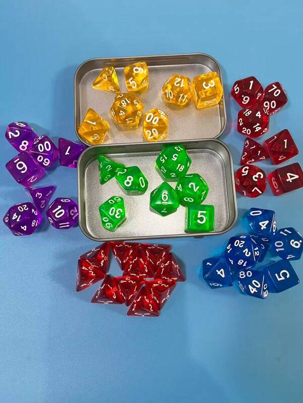 7件套星空骰子套装，铁盒包装，D&D骰子套装（D4、D6、D8、D10、D%、D20），适用于桌面游戏、万智牌、角色扮演游戏；10颗红色D4骰子，用于制作治疗药水。