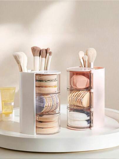 2/1pc Makeup Organizer Box - Semi-Transparent Multi-Compartment Cosmetic Storage Cabinet, Space-Saving Bathroom Countertop Organizer, No Assembly Required, Suitable For Women's Birthday/Christmas Gift, Elegant Design, Durable,Makeup Bag,Travel Essential