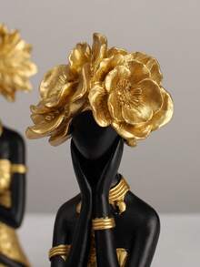 Easegen Home 1 Piece Hand-Painted Resin African Lady Sculpture, Modern Gold Dress Woman Statue With Floral Headpiece, Elegant Art Figurine For Home Decoration And Gift - Gold - View 11