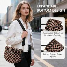 Checkered Nylon Crossbody Bag Bum Bag For Women Spacious Checkered Crossbody Purses Shoulder Handbag - Khaki Checkered - View 7