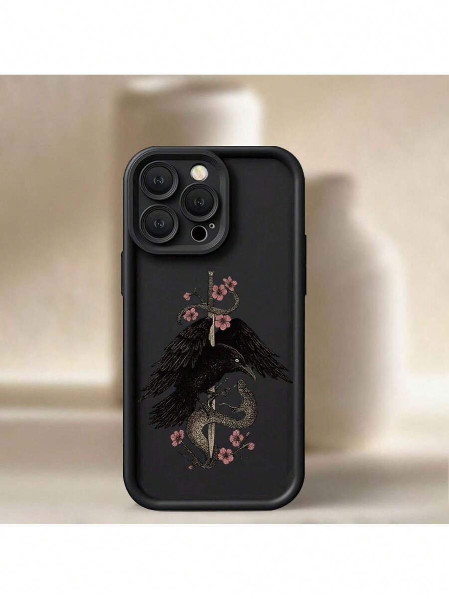[Teléfono] Crow Flower Snake Dark Chance Eye Staircase Phone Compatible con 6 15 14 Pro 12 6S Plus 13 8 XS SE(2022) 11(2020) 5 XR X, Accesorio móvil, Smartphone, Patrón floral, Diseño de serpiente, Material flexible, A prueba de golpes - Multicolor 2 - Ver 1