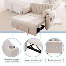 Modern Multifunctional Sofa, Sleeper Sofa, Sofa Bed With Sleeping Function, Double Sofa With Adjustable Backrest, With Drink Holder And Cushions, Suitable For Living Room, Bedroom, Apartment, Etc.