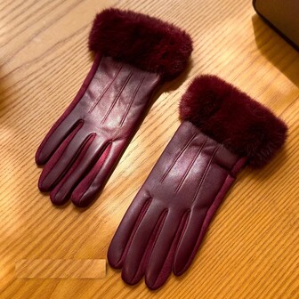 1 双女士新款纯色优雅休闲街头风涤纶露指手套，秋冬季