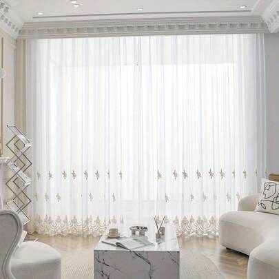 1pc European Style Lace Embroidered Semi-Sheer Curtain For Living Room Or Bedroom