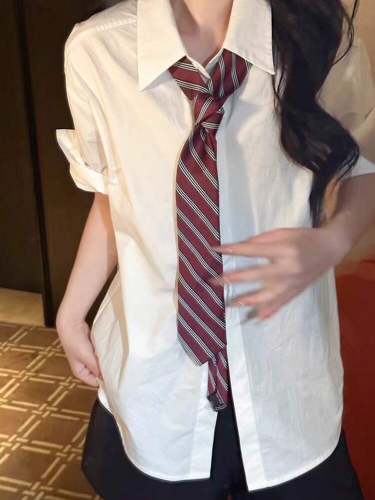 1 pièce Cravate rouge vif faite à la main, bandeau mode femme, cravate d'uniforme JK, design rayé long et mince, convient pour les occasions décontractées, les sorties de week-end, les rendez-vous, le campus, la photographie de rue et autres. Accessoire mode multifonctionnel, peut également être utilisé comme décoration et cadeau de la Saint-Valentin. - Rouge foncé - Voir 7