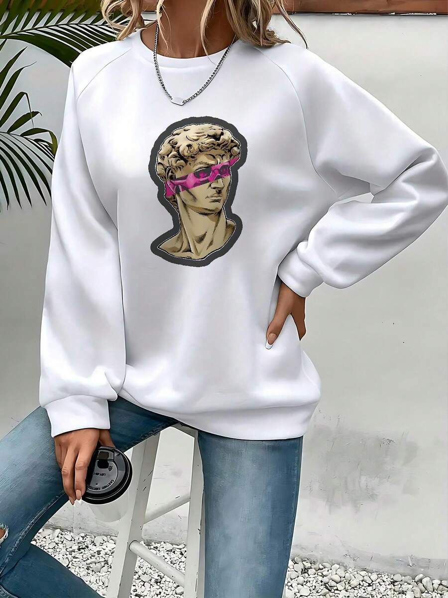 MT250826185 Women'S Basic Sweatshirt, Women'S Sweatshirt, Minimalist Women'S Round Neck Top For Work, Shopping, And Home Workouts, Round Neck B7, Back To The Future Sweater, Christmas Sweater, Nightmare Before Christmas Sweater - trắng - Xem 1