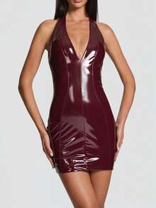 Robe mini doux doublée de polaire pour femmes, robe de Noël confortable pour le trajet, jupe doux au toucher, robe de fête de Noël, robe de Noël élégante rouge - Rouge foncé - Voir 5