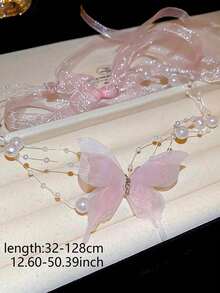 1 chiếc vòng cổ choker hình bướm trắng sang trọng, đính ngọc trai giả, thích hợp cho đám cưới, đeo hàng ngày, đi nghỉ mát hoặc ngày Valentine. - Hồng - Xem 4