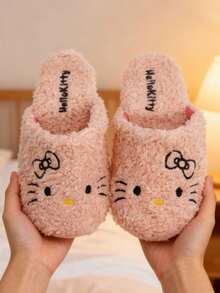 Sanrio Kuromi & Hello Kitty & Cinnamoroll Woman Closed Toe Lovely Warm Non-Slip Flat Plush Slippers Suitable For Winter Home, Sanrio Shoes, Furry Slippers, Fluffy Slipperswinter