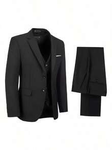 Traje De Negocios 3 Piezas Traje Casual Para Hombre - Negro - Ver 3