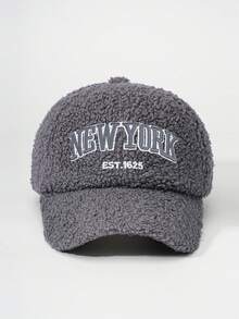 1pc Embroidered NEWYORK Teddy Fleece Adjustable Baseball Cap, Casual Outdoor Hat - Baseball Cap - View 5