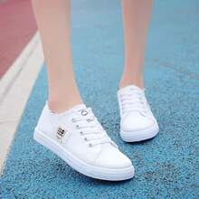 Zapatos Planos y Cómodos para Mujeres, Lona, Blancos, Casuales, a la Moda, para Estudiantes, Primavera - Blanco - Ver 6