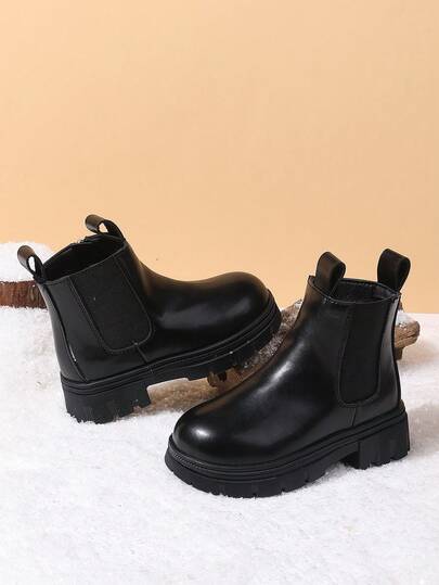 1 Pair Children's Warm Boots, Girls Casual High-Top Thermal Lined Anti-Slip Leather Boots For Autumn/Winter
