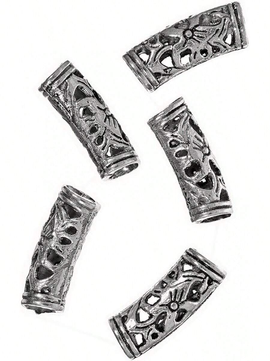 abalorio de metal curvadas largas de naturaleza druida vikinga, acabados en oro envejecido y plata, disponibles en 5, 10, 25, 50 y paquetes, para crear pulseras, collares u otras joyas y accesorios, Plateado, Paquete de 5, 1 - 1 - Ver 1