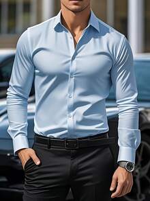 Men's Three-Piece Set, Solid Color Long-Sleeved Business Shirt, Formal And Professional Work Shirt, Suitable For Office Work And Business Travel, Office Wear, Business Attire, Corporate Men, Professionals On The Job, High-Quality Material - 酒紅色 - 查看 2