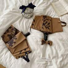 山茶花图案黑色乙烯基防风防水伞，时尚简约设计，晴天雨天皆宜，春夏之选，伴娘礼物，房间、卧室装饰，海滩、旅行，男女皆宜，度假必备。 - 彩色 - 查看 4