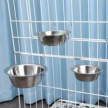 Protable Stainless Steel Hang-On Pet Bowl Big Capacity Stationary Dog Bowl Hanger Cage Cup Cat - 13cm - Xem 6