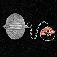 1 pieza Infusor de té de acero inoxidable con colgante de piedra de ágata natural con diseño del árbol de la vida de 7 colores, filtro de hojas de té de material 304 para olla de sopa, colador de té hecho a mano