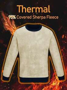 Men's Autumn/Winter Warm Sherpa Fleece Pullover Sweatshirt, Casual For Daily, Commuting, Outdoor Sports, Thermal Lined For Extra Warmth, Minimalist Crew Neck Design