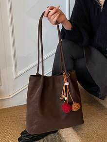 Bolso de hombro de color contrastante de moda, versátil para el transporte - Café integral - Ver 12