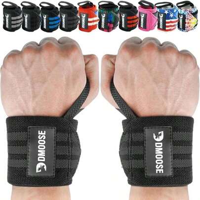 DMoose Fitness Wrist Wraps For Weightlifting 18" - Heavy Duty Gym Wrap With Hand Thumb Loop For Support &Amp; Pain Relief, USPA Approved Powerlifting, Weight Lifting Wrist Straps For Men &Amp; Women Work Out