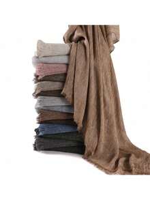 1pc New Fashionable Casual Soft Comfortable Breathable UV Protection Warm Scarf, Suitable For Daily Wear, Festivals And Celebrations, Autumn/Winter, 100% Cotton Material, Hand-Dyed, Solid Color Hijab Scarf For Women - Multicolor - View 12