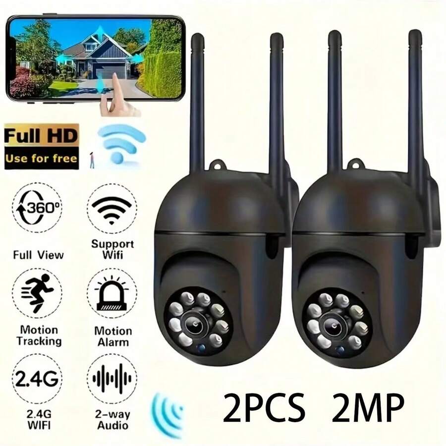 2 camere de securitate wireless HD 1080P pentru interior, cu vedere nocturnă color, audio bidirecțional, panoramare/înclinare/zoom, supraveghere inteligentă pentru casă WiFi 2.4G, urmărire a mișcării, alimentare USB, potrivită pentru monitorizarea persoanelor în vârstă, bebelușilor și animalelor de companie, design elegant negru