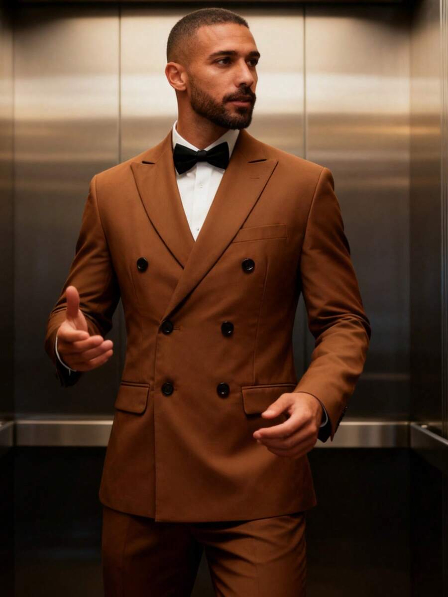 Men Suits 2 Piece Double Breasted Tuxedo Colored Formal Suits For Men - 駝色 - 查看 1