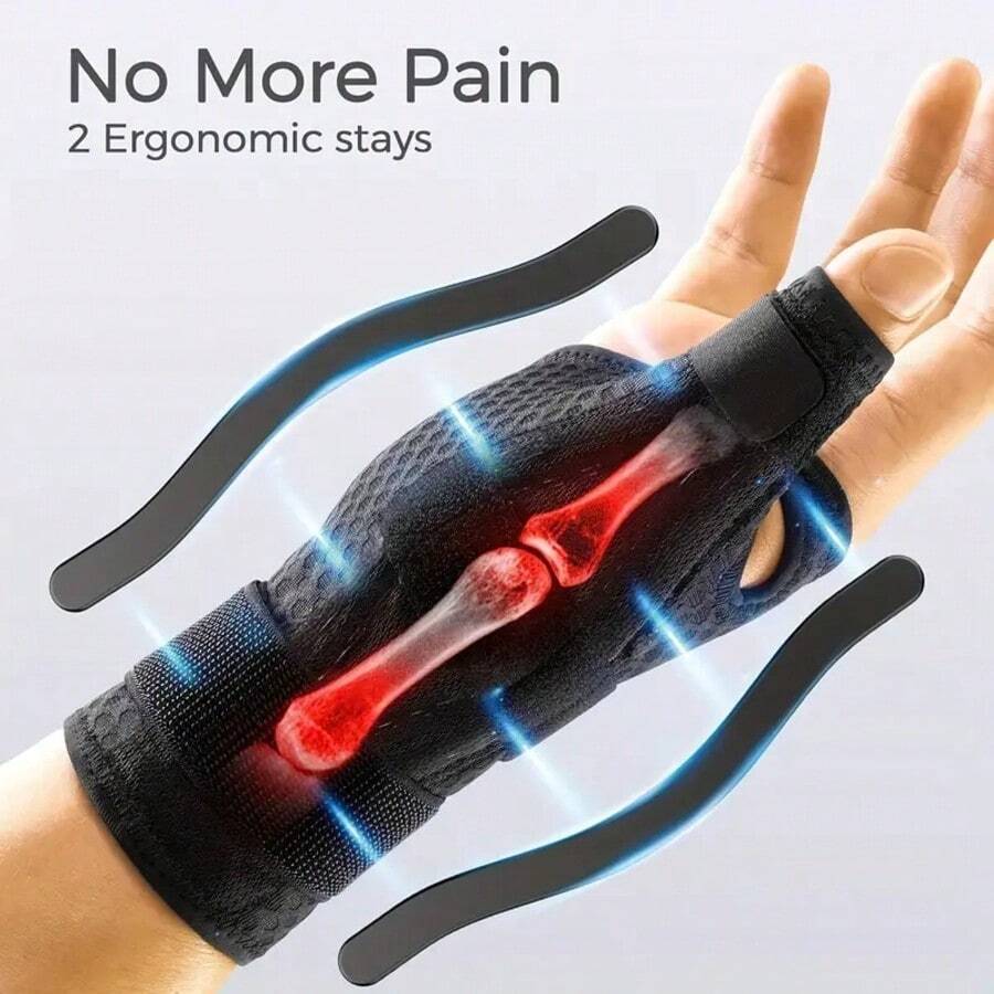 2pcs Ergonomic Left & Right Hand Wrist & Thumb Support, 270-Degree Full Wrap-Around Design, Perfectly Fits Palm Curve, 3 Adjustable Straps For Comprehensive Thumb Stabilization - Black - View 1
