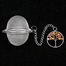 1 pieza Infusor de té de acero inoxidable con colgante de piedra de ágata natural con diseño del árbol de la vida de 7 colores, filtro de hojas de té de material 304 para olla de sopa, colador de té hecho a mano