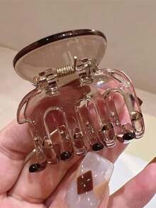 4个/1个 4.1厘米/1.61英寸 黑色和棕色小号哑光方形爪形塑料发夹，时尚百搭，优雅简约纯色发爪，适合日常、休闲、派对、通勤、海滩、丸子头、马尾辫、洗脸、化妆等场合，时尚发饰 - 彩色 - 查看 5