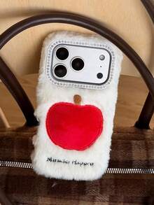 Bling Rhinestone Fluffy Red Apple Christmas Gifts Phone Case, Fashionable Exclusive Design Protective Cover For IPhone 17/17 Pro Max/16/15/14/13