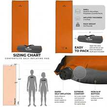 Teton - Cojín Deportivo para Dormir, para Camping, mochileros, Senderismo(Autoinflable regular Naranja) - Multicolor - Ver 1