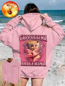 1 szt. Dziewczęca bluza z kapturem i nadrukiem, ciepła, termiczna podszewka, długi rękaw, odzież młodzieżowa na jesień/zimę - zabawna i kolorowa bluza z kapturem, która pobudza wyobraźnię każdego dziecka