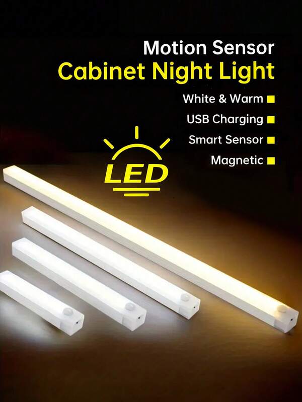 1pc Motion Sensor Closet Light - Automatic Sensor Night Light, Auto-On LED Light Strip, Magnetic, Battery Powered, USB Rechargeable, Suitable For Closet, Cabinet, Wardrobe, Stairs, Hallway, Bedroom, Study, Under Cabinet, Lighting, Kitchen, Home Decor, LED Light, LED Strip, Motion Sensor Light, Wardrobe Light, Ceiling Light, Bathroom Accessories, Christmas Home Decor, Christmas, Christmas Decorations, Christmas Lights