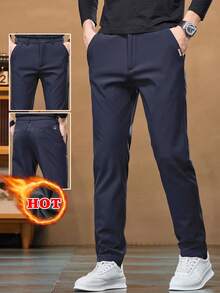 Quần dài nam trơn màu, dáng suông, có túi, kiểu dáng thường ngày, thích hợp cho mùa xuân/thu/đông. - Xanh đậm - Xem 3