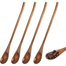 4 Pcs Long Wooden Honey Spoon Wooden Coffee Spoon WoodenTasting Spoons Stirring Spoons For Mixing Coffee Tea Beverage Dessert Stir Spoon Style 1 23 * 2.5cm - Style1 - View 1