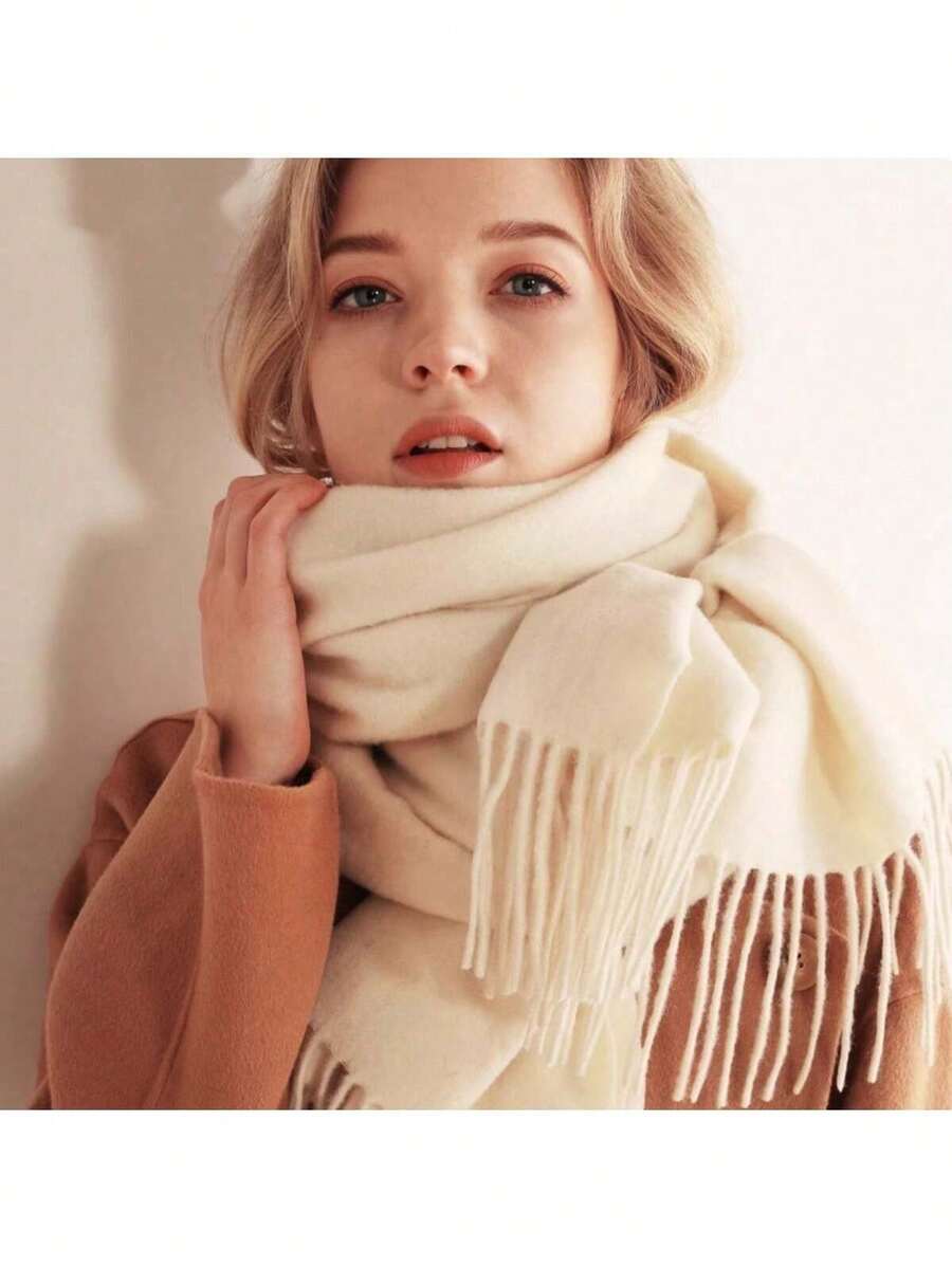 Thick Long Shawl/Blanket, 280g - White - View 1