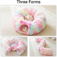 HIPIPET Winter Plush Cat Tunnel With Cat Bed For Indoor CatsMultifunctional Cat Toys For Small Medium Large Cat. Rainbow - Pink - View 2