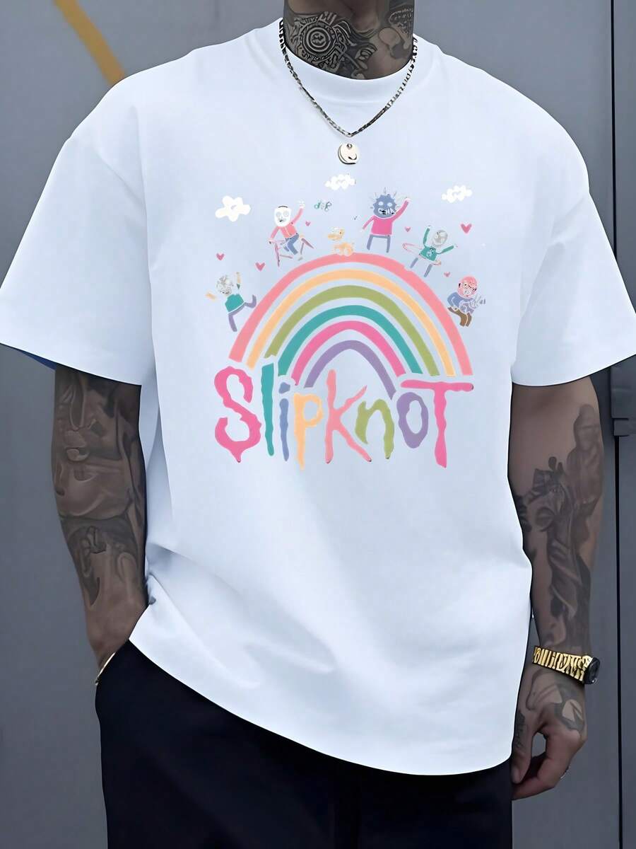 Arco iris que simboliza la unión de la energía positiva y la diversidad con figuras dibujadas que expresan alegría entusiasmo y conexión humana en medio de colores vivos que transmiten esperanza y libertad camiseta de hombre 100% algodón - Weiss - Übersicht 1