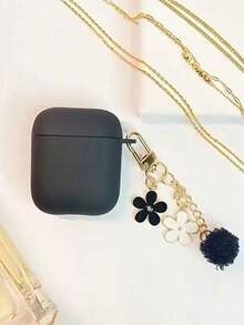 1pc Black & White Floral Chain Earphone Case Compatible With IPhone, 1/2, 3/Pro/Pro 2 Wireless Earphones, Boyfriend/Girlfriend Gift, 4 - Matte Black - View 6