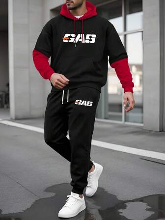 2 Parçalı Sonbahar/Kış Yeni Varış Erkek Sweatshirt ve Pantolon Günlük Spor Giyim Seti Renkli Kurdele Harf Baskı Desen Normal Büyük Beden Seyahat ve Tatil Rahat Çok Yönlü Set