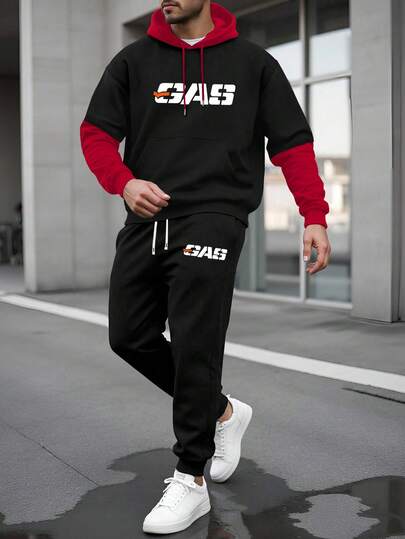 2-Piece Fall/Winter New Arrival Men's Sweatshirt And Pants Casual Sportswear Set Colorful Ribbon Letter Print Pattern Regular Plus Size Travel & Vacation Comfortable Versatile Set