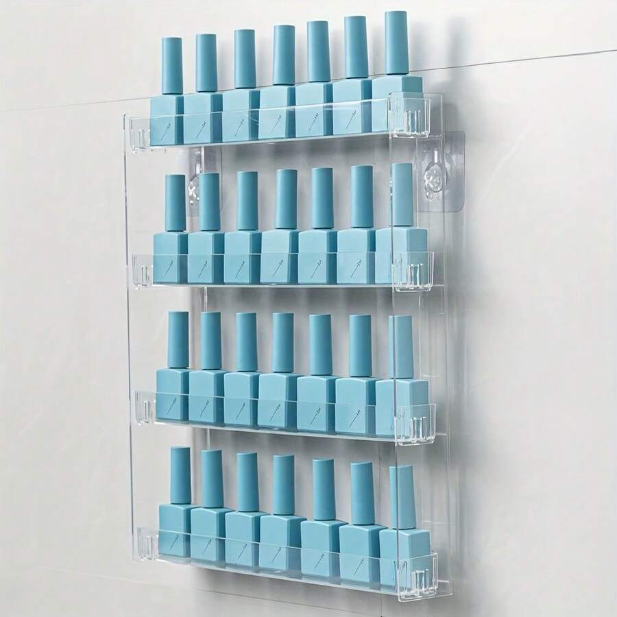 1个透明塑料壁挂式指甲油展示架，专为美甲产品收纳而设计。多层置物架，适用于美甲沙龙和化妆品收纳。 - 彩色 - 查看 1