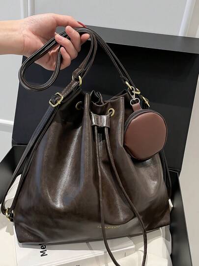 Retro Fashion Tote Bag, New Large Capacity Backpack, Casual Minimalist Texture One Shoulder Crossbody Bag With Small Pouch, Suitable For Shopping, Wallet, Shopping, Young Women, College Students, Newlyweds, White-Collar. Ideal For Office, University, Work, Business, Commuting, Outdoor Activities, Travel And Picnics