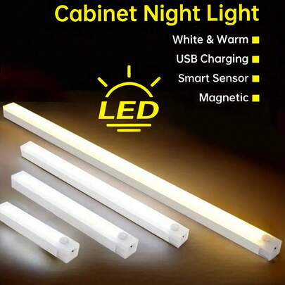 1pc Motion Sensor Closet Light - Auto-Sensing Night Light, Auto-On LED Strip Light, Magnetic, Battery Powered, USB Rechargeable, For Closet, Cabinet, Wardrobe, Stairs, Hallway, Bedroom, Study, Counter, Under Cabinet Lighting, Lamp, Light, Kitchen Light, Kitchen, Kitchen Accessories, Home Decor, LED Light