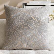 18 X 18 Inch Square Navy Blue Silver Gold Abstract Striped Embroidery Cushion Case Luxury Modern Throw Pillow Cover Decorative Pillow For Couch Living Room Bedroom Car(1Pc,2Pcs Available)