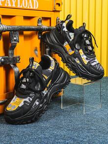 Zapatos cómodos y de moda para caminar al aire libre, estilo bohemio de vacaciones con cordones, para ir y venir, fitness, viaje, zapatillas gruesas, de punta redonda, baja, transpirable, patchwork, versátil, regalo para hombres - camuflaje negro - Ver 3
